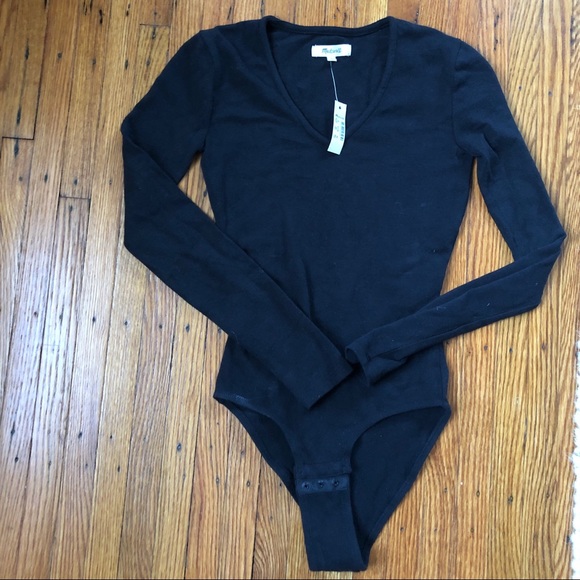 Madewell V-Neck Full-Coverage Bodysuit Black - Picture 6 of 9